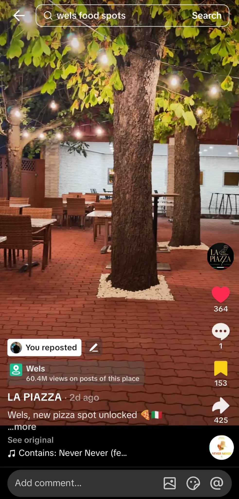 TikTok-Beitrag von La Piazza mit über 18.000 Aufrufen