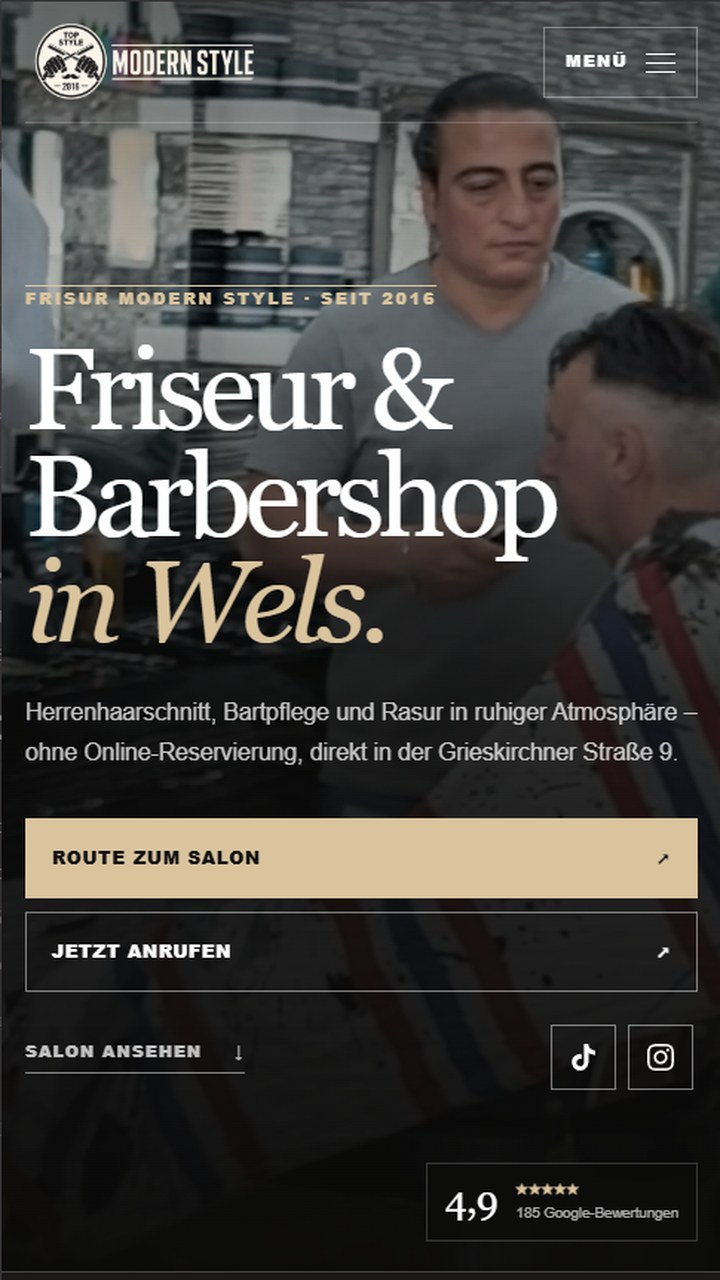 Startseite der Website von Frisur Modern Style am Handy